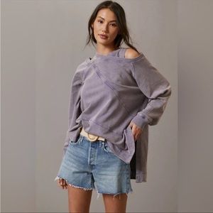Anthropologie Pilcro Crossover Sweatshirt XXS Mineral Washed Purple Tunic